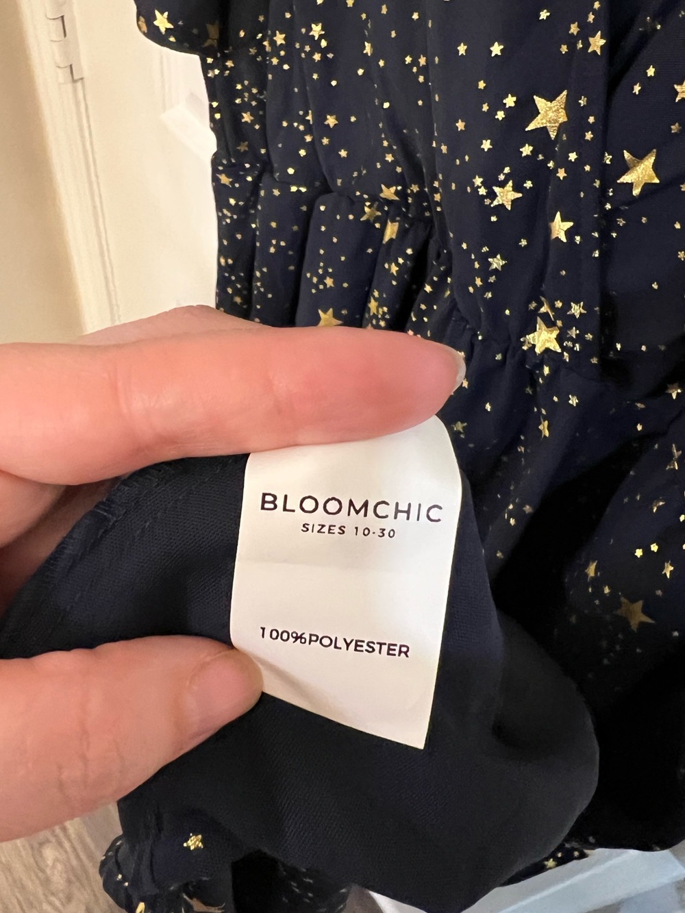 BloomChic Navy and Gold Star-Print High-Low Midi Dress - Picture 8 of 9